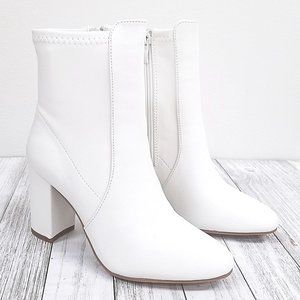 New White Stretch Sock Ankle Boots Booties